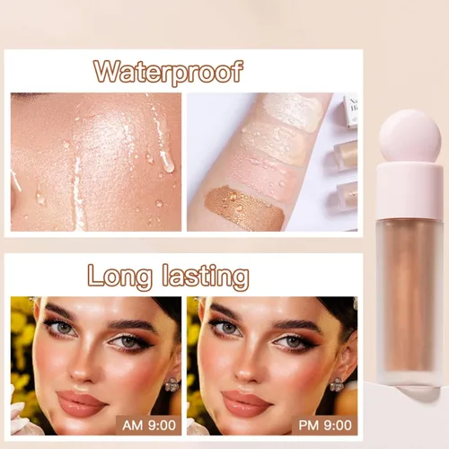 Miniatura 5 de Resaltador líquido de brillo natural para cara y cuerpo, luz hidratante impermeable para brillo de larga duración, resaltador de contorno, fácil