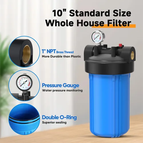 Miniatura 5 de PUREPLUS Filtro de agua para toda la casa de 1 etapa, con filtro de agua reductor de hierro y manganeso, carcasa universal de cartucho de 10" x