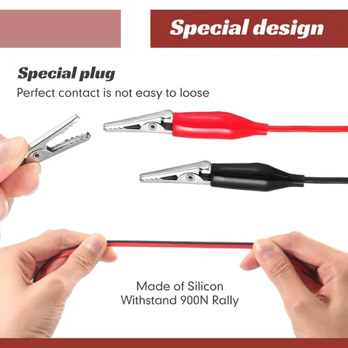 Miniatura 4 de EBOOT 4 pinzas de cocodrilo eléctricas, cables de prueba de 40 pulgadas con clips de cocodrilo, cables de puente de doble extremo para pruebas