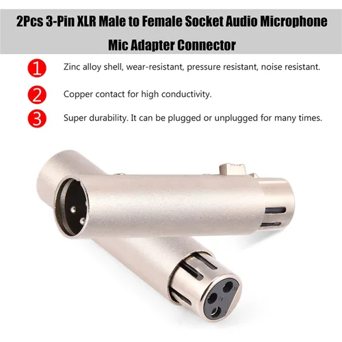 Miniatura 3 de Adaptador XLR de 3 pines, adaptador XLR macho a hembra, conector adaptador de extensión de micrófono