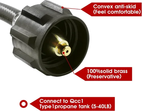 Miniatura 6 de Adaptador de Manguera Divisor en Y de Propano - Tanque Doble de Dos Vías Entrada de Regulador QCC1 y Válvulas de Latón de Salida POL/QCC1