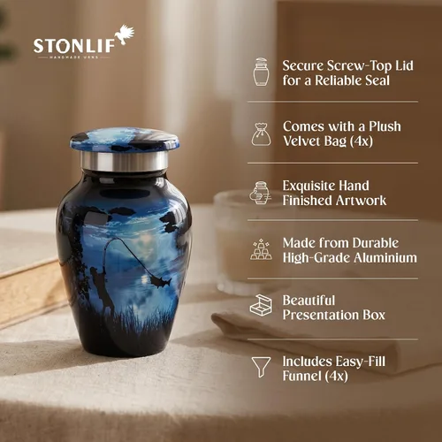 Miniatura 2 de Urnas de pesca Gone para cenizas para adultos, hombres y mujeres, urna decorativa de 3 pulgadas cúbicas, urnas de entierro para papá, hombres, urna