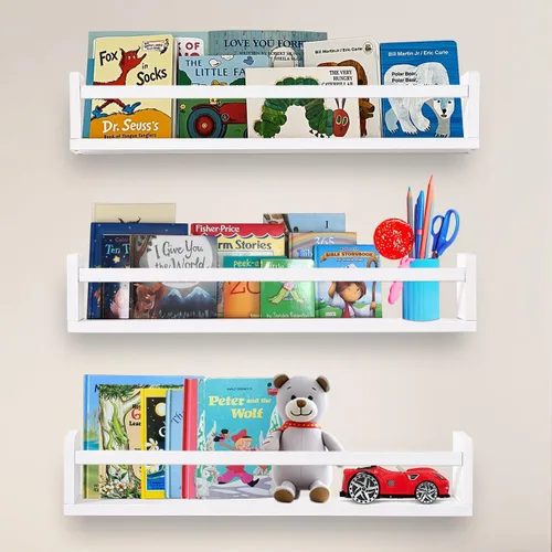 Miniatura 10 de AZSKY Estantes clásicos para libros de guardería, estantes flotantes de madera negra, estantería de pared para decoración de baño, cocina, especias