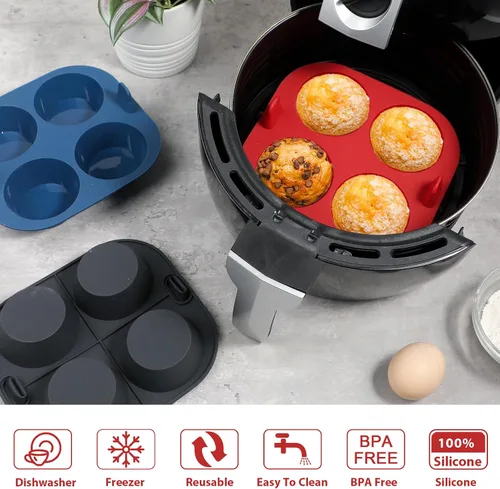 Miniatura 4 de Webake 3 piezas de molde para magdalenas de silicona para freidora de aire con 4 cavidades para freidora de aire, molde de silicona para huevos