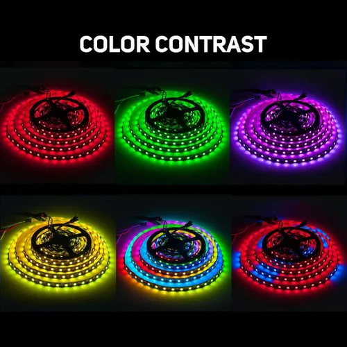 Miniatura 2 de SEZO WS2812B ECO Tira de luz LED 16.4 pies/5M 60 LED/m 300 píxeles, direccionable individualmente, programable, 5050SMD, RGB, aleación, cables Negro