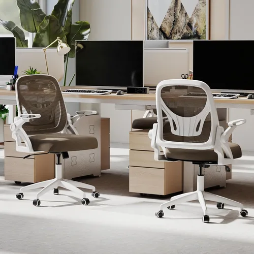 Miniatura 9 de COSTWAY Silla de oficina, cómoda silla giratoria de escritorio con altura ajustable y reposabrazos abatibles, sillas ergonómicas de malla para Gris