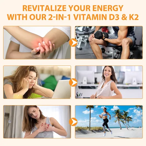 Miniatura 7 de flasture Suplemento de Vitamina D3 K2 en Cápsulas Blandas, 10000 UI de VIT D3 + 200 MCG de K2 (MK-7) Fórmula 2-en-1 para Reposición con Aceite