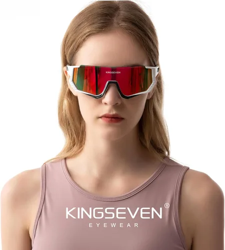 Miniatura 2 de KINGSEVEN Gafas de sol polarizadas de ciclismo para hombre, gafas de sol deportivas MTB gafas de bicicleta UV400 protección LS910 Rojo limitado