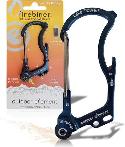 Miniatura 33 de OUTDOOR ELEMENT Firebiner Custom Engraved 6-in-1 Fire Starter Carabiner Multitool – Survival Gear EDC Keychain with Utility Blade, Bottle Opener