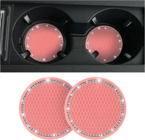 Miniatura 13 de Portavasos para automóvil, 2 piezas, accesorios universales de diamantes de imitación de cristal brillante de 2.75 pulgadas, juego de almohadillas