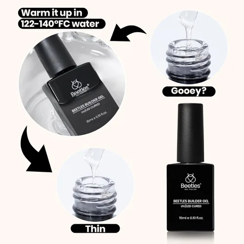Miniatura 7 de Beetles Gel Constructor para Uñas, 3 Piezas de Gel Constructor de Uñas Transparente con Base y Capa Superior para Fortalecimiento de Uñas