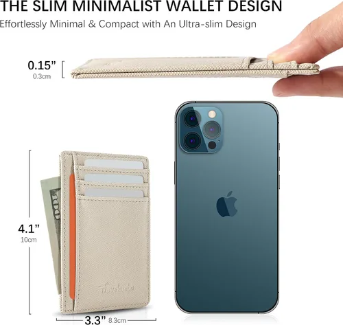 Miniatura 69 de Travelambo billetera mediana y minimalista de cuero para bolsillo frontal, con bloqueo de interferencia de radiofrecuencia