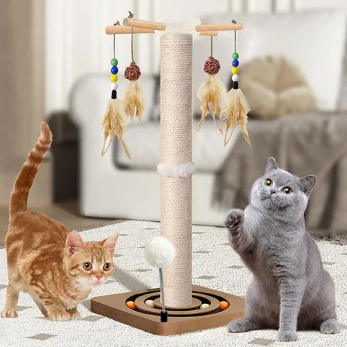 Miniatura 8 de Poste rascador alto para gatos, 33 pulgadas, sisal, juguetes de muebles interactivos para gatos adultos de interior, 2 métodos de montaje, torre