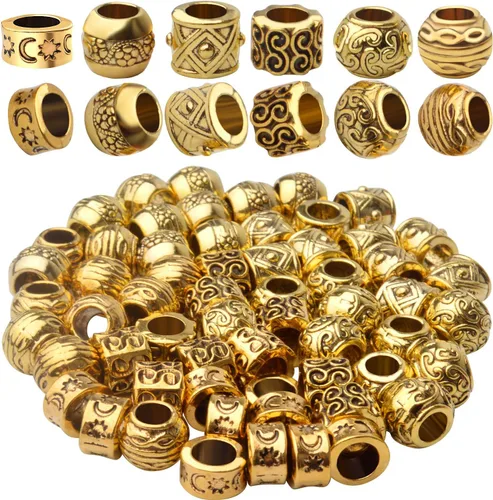 60 piezas de cuentas espaciadoras de agujero grande tibetanas de oro antiguo, cuentas redondas de tubo, espaciadores europeos rondelle para collar,
