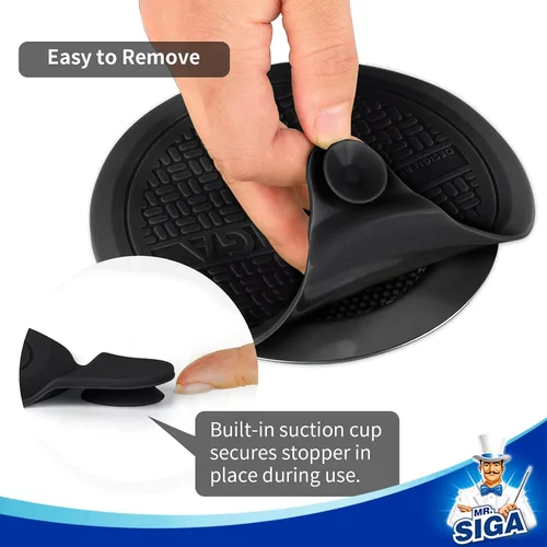 Miniatura 3 de MR.SIGA Tapón de silicona para bañera, tapón de drenaje para ducha, fregadero, 5.1 pulgadas de diámetro, negro, paquete de 3