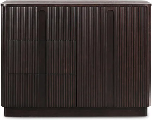 Miniatura 5 de Teamson Home Aparador de estilo escandinavo de 42 pulgadas de ancho con 3 cajones, 1 puerta y estante ajustable, marco de madera maciza, para abrir