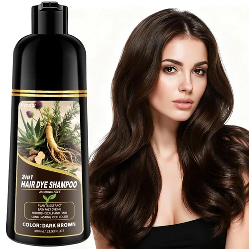 Miniatura 11 de Champú de tinte para el cabello castaño claro, 100 % cobertura de canas, champú para mujeres y hombres, sin amoníaco y sin parabenos con hierbas