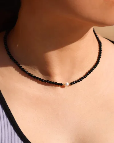 Miniatura 2 de Jewever Gargantilla de perlas cultivadas de agua dulce con ágata negra para mujer, cristales y piedras curativas, regalo de joyería, collar