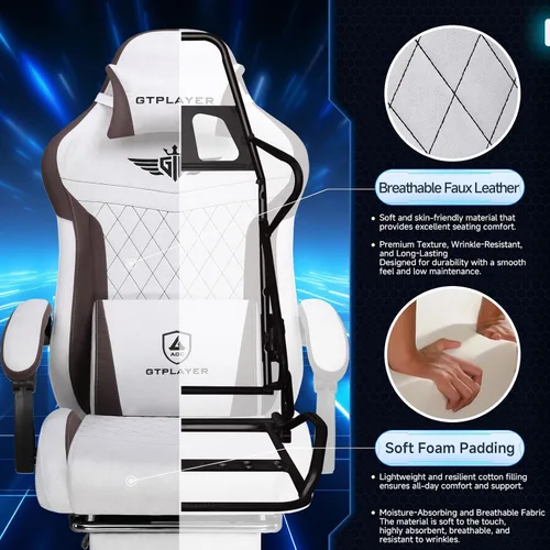Miniatura 6 de GTPLAYER Silla para videojuegos, sillas de videojuegos con reposapiés y soporte lumbar, silla de computadora para adultos con respaldo extendido