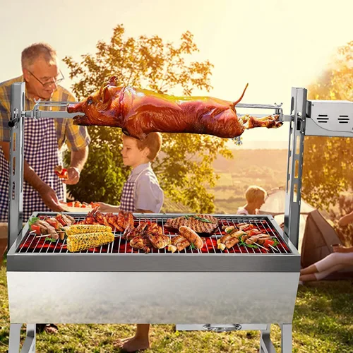Miniatura 8 de Parrilla asadora de acero inoxidable de 66 libras, motor de 25 W, asador de cordero pequeño de cerdo de 37 pulgadas, parrilla asadora de carbón