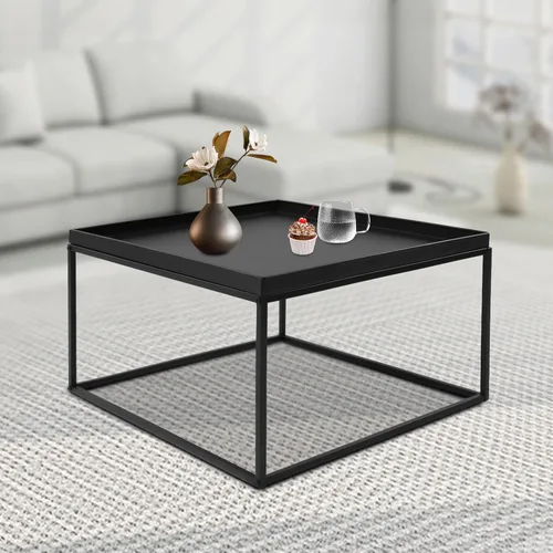 Miniatura 9 de DYRABREST Mesa auxiliar de metal de 2 niveles, estante de almacenamiento de 23.2 pulgadas, color negro, mesa auxiliar pequeña, mesita de noche, mesa