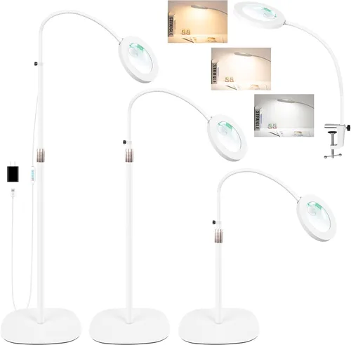 Miniatura 10 de Lupa de Aumento 12X con Luz y Soporte, Lámpara de Pie con Lupa LED Regulable Sin Escalones de 3 Colores, Lámpara Lupa Iluminada con Cuello de Ganso