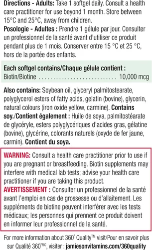 Miniatura 5 de Jamieson Biotina 10,000 mcg Tamaño de valor 90 cápsulas blandas