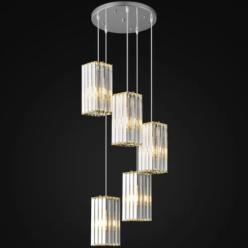 Miniatura 22 de Lámpara colgante moderna cromada rectangular de iluminación colgante mini candelabros de cristal, lámpara colgante ajustable para cocina, isla