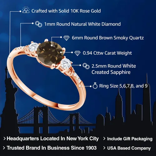 Miniatura 89 de Gem Stone King Anillo de compromiso de 3 piedras preciosas redondas de oro rosa de 10 quilates, 0.236 in, piedra natal, zafiro blanco y diamante