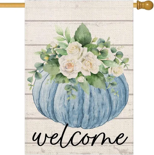 Miniatura 7 de Fukeen Bandera de bienvenida con flores rojas de doble cara, 28 x 40 pulgadas, fondo negro con geranio, amapola floral, hojas verdes, plantas