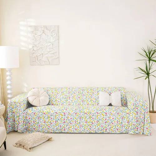 Miniatura 21 de Erosebridal Funda de sofá floral de 71 x 91 pulgadas, diseño de loto, antideslizante, acuarelas, diseño de hojas de flores azules, con pintura