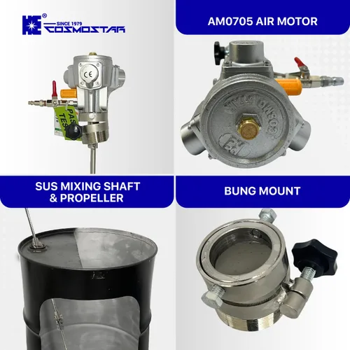 Miniatura 5 de COSMOSTAR Agitador neumático de 55 galones 1/8HP Bung Mount Tanque Mezclador de tambor Mezclador neumático de soporte, soporte de máquina