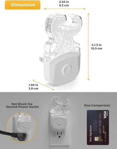 Miniatura 4 de LOHAS - Luz nocturna de dinosaurio para niños, luz nocturna LED con enchufe, del atardecer al amanecer, luces nocturnas LED Velociraptor enchufables