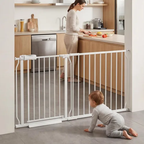Miniatura 8 de Puerta extra ancha para bebé, puertas de seguridad extra altas para interiores, metal negro, gran montaje a presión, puerta para mascotas, puerta