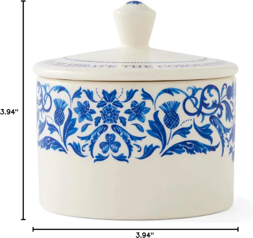 Miniatura 7 de Portmeirion Inicio y regalos Spode King Charles III Coronation - Azucarero cubierto con tapa de 9.5 fl oz, patrón azul y blanco fabricado