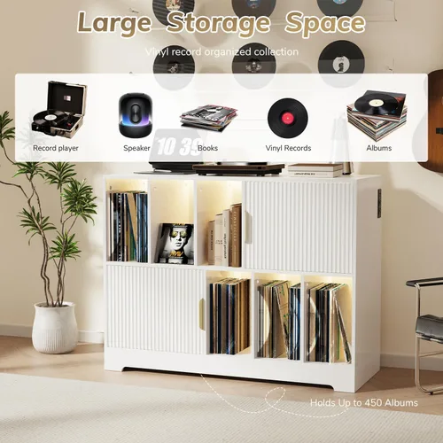 Miniatura 5 de Soporte para tocadiscos de vinilo de alta calidad, soporte para tocadiscos con estantes ajustables, capacidad para más de 250 álbumes, diseño