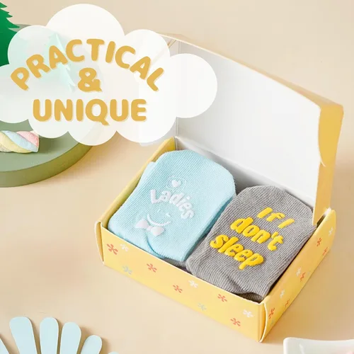 Miniatura 2 de InnoBeta Juego de calcetines para bebé con citas divertidas (4 pares) calcetines para recién nacidosbebés para baby shower, revelación de género