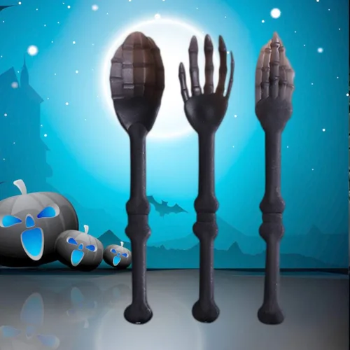 Miniatura 6 de NUOBESTY Juego de vajilla de Halloween, 3 piezas de calavera, tenedores, cucharas, cubiertos decorativos para fiesta, cocina, comedor, bar
