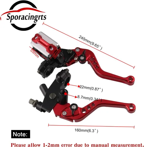 Miniatura 2 de Sporacingrts - 1 par de palancas de freno y embrague de manubrio de motocicleta de 7/8 pulgadas (2.22 cm) con cilindro maestro y depósito
