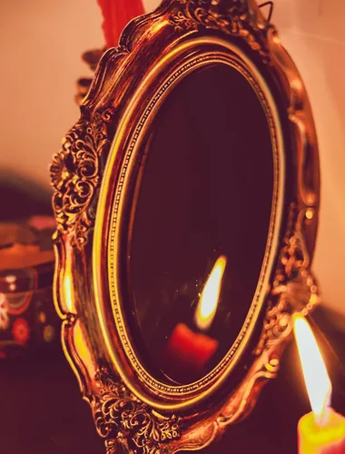 Miniatura 5 de Espejo rascador negro – Herramientas de brujería Kit de altar suministros para adivinación – Decorativo ovalado dorado oscuro antiguo 8.3 pulgadas