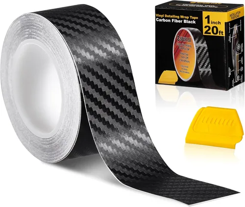 Spurtar Envoltura de fibra de carbono, 1 pulgada x 20 pies de liberación de aire, envoltura de vinilo negro para automóviles, eliminación de cromo