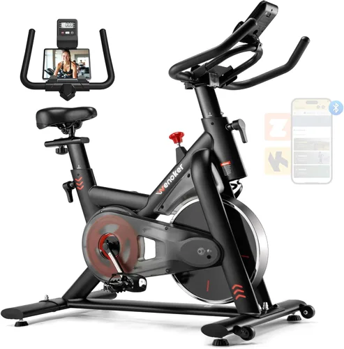 Wenoker Exercise Bike for Home – 350LB Indoor Cycling Bike, Silent Stationary Spin Bike with App Sync, Adjustable Seat, LCD Monitor, Smooth & Quiet