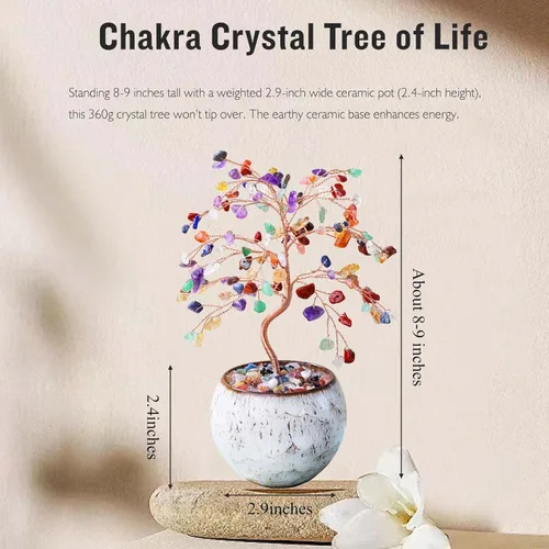 Miniatura 2 de Runyangshi Árbol de la vida de cristal de chakras, árbol de cristal curativo natural grande de 8 pulgadas, que trae dinero, buena suerte, energía