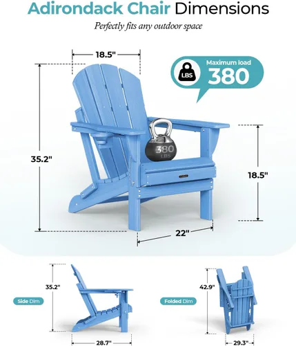 Miniatura 2 de Ciokea Silla Adirondack plegable con textura de madera, silla Adirondack para patio, resistente a la intemperie, silla de plástico para hoguera