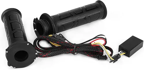 Qiilu Empuñaduras eléctricas con calefacción para motocicleta, ajustable 0.866 in, negro, 12W-24W