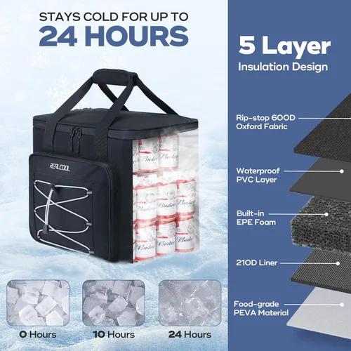 Miniatura 3 de RealCool Bolsa térmica suave de 35/45 latas, hielera plegable aislada a prueba de fugas, lonchera grande para hombres y mujeres, enfriador de lados
