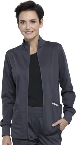 Cherokee Chaquetas médicas con cremallera para mujer con malla transpirable y dobladillo de cola de camisa WW301