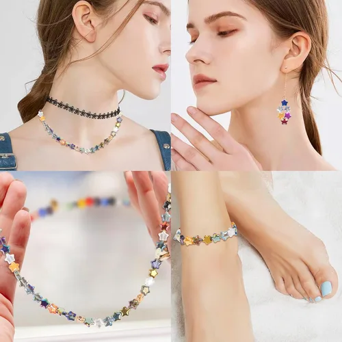 Miniatura 4 de 200 cuentas de estrella de cristal para hacer joyas, pulseras de estrella de cristal de EVERMARKET a granel, cuentas sueltas de estrella