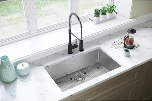 Miniatura 2 de Elkay EFRU2816TC Crosstown - Fregadero de cocina bajo montaje de acero inoxidable de 30-1/2" con estante para cuencos y colador de cesta - Acero