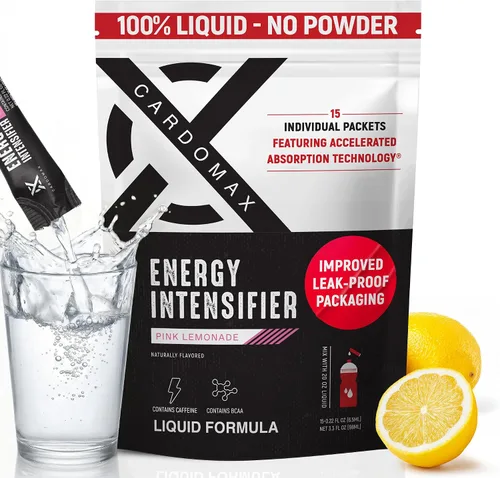 CardoMax - Paquetes de bebidas energéticas - Paquetes de cafeína líquida para hombres y mujeres con BCAA, vitamina B12, vitamina B6 y B3 - Sin